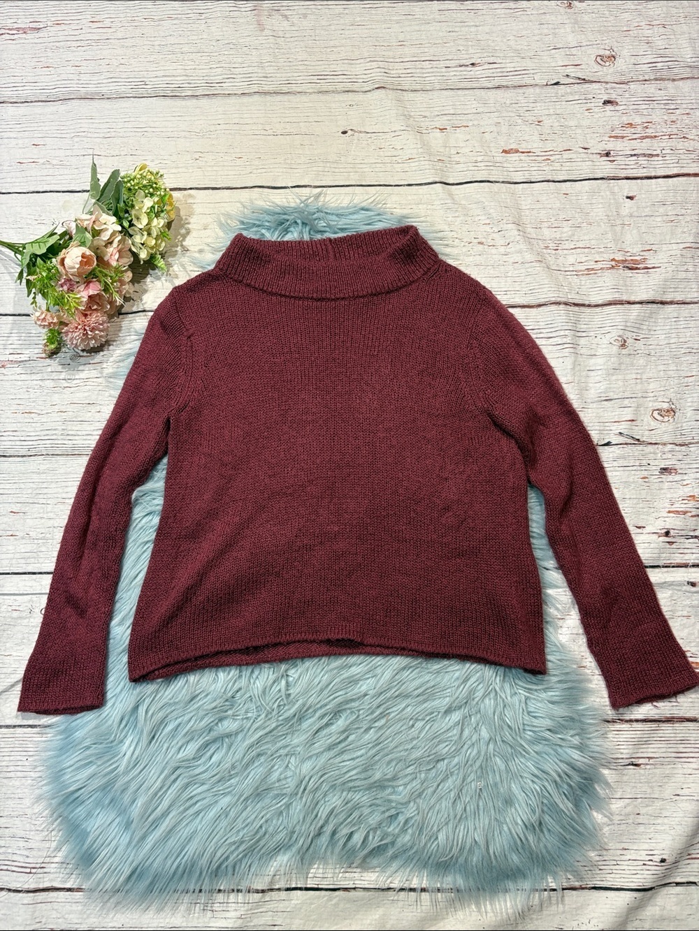 Wooden Ships Raspberry Mockneck Mohair Wool Blend Crop Sweater